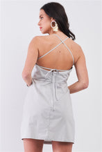 Load image into Gallery viewer, Light Grey Cotton Sleeveless Back Criss Cross Straps Square Neck Side Pockets Apron Mini Dress
