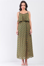 Load image into Gallery viewer, Mustard Multi Printed Sleeveless Criss-cross Back Side Slit Detail Maxi Dress

