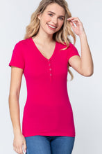 Load image into Gallery viewer, Short Slv V-neck Henley Knit Top
