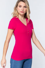 Load image into Gallery viewer, Short Slv V-neck Henley Knit Top
