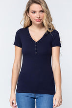 Load image into Gallery viewer, Short Slv V-neck Henley Knit Top
