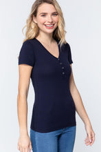 Load image into Gallery viewer, Short Slv V-neck Henley Knit Top
