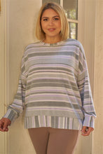 Load image into Gallery viewer, Plus Sage &amp; Lavender Stripped Super Soft Sweatshirt
