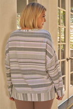 Load image into Gallery viewer, Plus Sage &amp; Lavender Stripped Super Soft Sweatshirt
