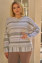 Load image into Gallery viewer, Plus Sage &amp; Lavender Stripped Super Soft Sweatshirt
