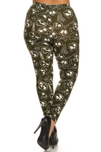 Load image into Gallery viewer, Skulls And Bones Graphic Printed Knit Legging With Elastic Waist Detail. High Waist Fit.
