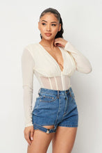Load image into Gallery viewer, Fishnet Sheer Mesh Back Deep V Neck Bodysuit
