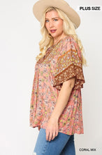 Load image into Gallery viewer, Floral Print Lace Up Flutter Sleeve Top
