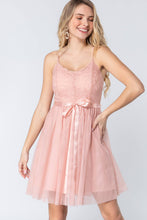 Load image into Gallery viewer, Lace Stiff Meshed Cami Mini Dress
