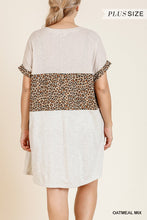 Load image into Gallery viewer, Linen Blend Short Folded Sleeve Animal Print Colorblocked V-neck Dress With Pockets
