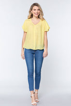 Load image into Gallery viewer, Short Ruffle Slv V-neck Woven Top
