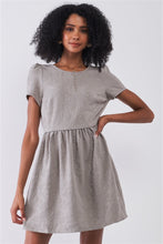 Load image into Gallery viewer, Silver Grey Floral Embroidery Round Neck Short Sleeve Mini Dress
