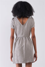Load image into Gallery viewer, Silver Grey Floral Embroidery Round Neck Short Sleeve Mini Dress
