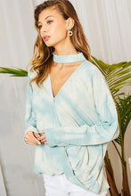 Load image into Gallery viewer, Chocker Neck Surplice Hi-lo Tie-dye Top
