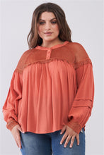 Load image into Gallery viewer, Plus Size Boho Sheer Net Mesh Balloon Sleeve Detail Relaxed Top
