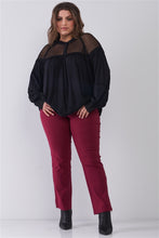 Load image into Gallery viewer, Plus Size Boho Sheer Net Mesh Balloon Sleeve Detail Relaxed Top
