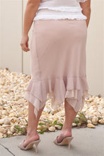 Load image into Gallery viewer, Plus Beige High-waisted Fitted Asymmetrical Flare Hem Midi Pencil Skirt
