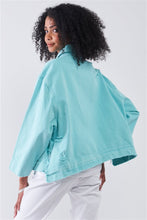 Load image into Gallery viewer, Washed Distressed Button-down Front Raw Hem Detail Wide Sleeve Oversized Denim Jacket
