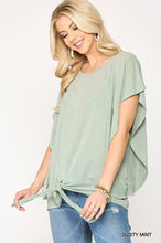 Load image into Gallery viewer, Leopard Jacquard Knit Jersey Top With Front Tie, Ruffled Sleeve
