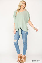 Load image into Gallery viewer, Leopard Jacquard Knit Jersey Top With Front Tie, Ruffled Sleeve
