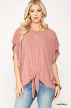 Load image into Gallery viewer, Leopard Jacquard Knit Jersey Top With Front Tie, Ruffled Sleeve
