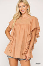 Load image into Gallery viewer, Textured Ruffle Sleeve Tunic Top With Back Keyhole
