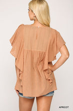 Load image into Gallery viewer, Textured Ruffle Sleeve Tunic Top With Back Keyhole
