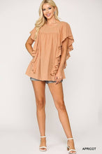 Load image into Gallery viewer, Textured Ruffle Sleeve Tunic Top With Back Keyhole
