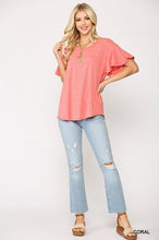 Load image into Gallery viewer, Solid Round Neck Frill Sleeve Top With Scoop Hem
