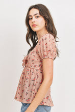 Load image into Gallery viewer, Front Tie Floral Waffle Top
