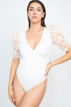 Load image into Gallery viewer, Lace-trim Puff Sleeves Bodysuit
