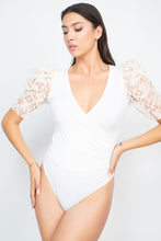Load image into Gallery viewer, Lace-trim Puff Sleeves Bodysuit
