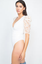 Load image into Gallery viewer, Lace-trim Puff Sleeves Bodysuit
