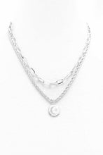 Load image into Gallery viewer, 2 Layered Metal Chain Round Pendant Necklace
