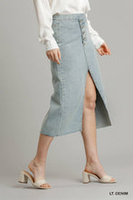 Load image into Gallery viewer, Asymmetrical Waist And Button Up Front Split Denim Skirt With Back Pockets And Unfinished Hem
