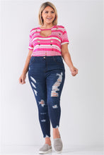 Load image into Gallery viewer, Plus Size Denim Mid-rise Raw Hem Detail Ripped Skinny Jean Pants

