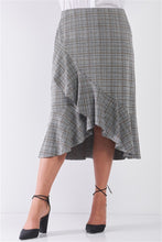 Load image into Gallery viewer, Plus Size Plaid Grey High-waist Midi Skirt
