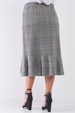 Load image into Gallery viewer, Plus Size Plaid Grey High-waist Midi Skirt
