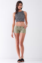 Load image into Gallery viewer, Sage Green Low-rise Rip Trim Denim Mini Shorts
