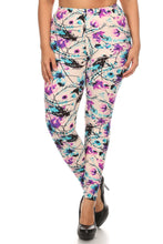 Load image into Gallery viewer, Plus Size Floral Print, Full Length Leggings In A Slim Fitting Style With A Banded High Waist
