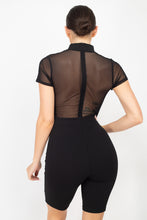Load image into Gallery viewer, Stripe Mesh Mock Neck Biker Romper
