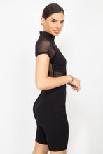 Load image into Gallery viewer, Stripe Mesh Mock Neck Biker Romper
