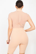 Load image into Gallery viewer, Stripe Mesh Mock Neck Biker Romper
