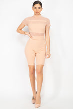 Load image into Gallery viewer, Stripe Mesh Mock Neck Biker Romper
