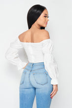 Load image into Gallery viewer, Poplin Off Shoulder Ribbed Corset Top
