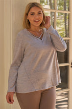 Load image into Gallery viewer, Plus Lavender V-neck With Criss-cross Strings Long Sleeve Relaxed Fit Top
