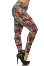 Load image into Gallery viewer, Abstract Geometric Printed Knit Legging With Elastic Waistband, And High Waist Fit
