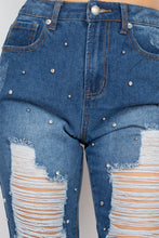 Load image into Gallery viewer, Rhinestones Ripped-front Denim Jeans
