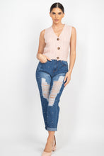 Load image into Gallery viewer, Rhinestones Ripped-front Denim Jeans
