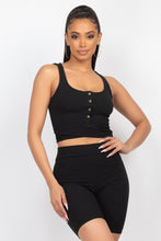 Load image into Gallery viewer, Buttons Scoop Neck Crop Top &amp; Biker Shorts Set
